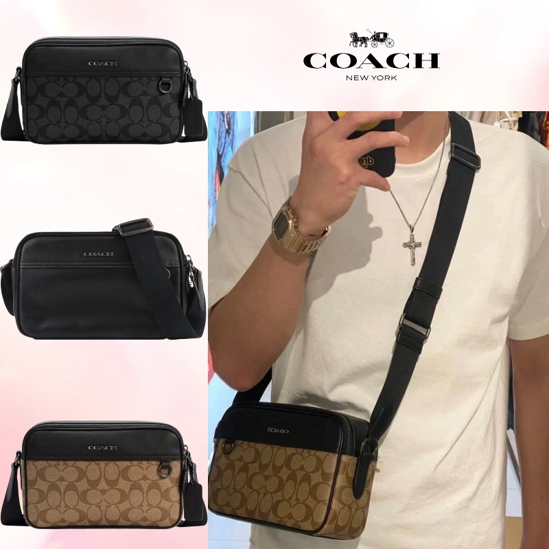 🔥 ของแท้ 100% 💖 COACH Graham 23 กระเป๋ากล้อง หนังแท้ ลาย Colorblock กระเป๋าสะพายข้าง