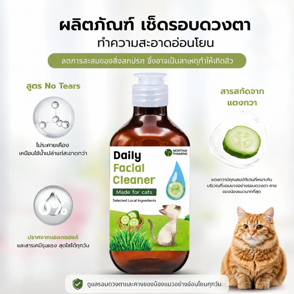 ผลิตภัณฑ์เช็ดรอบดวงตาแมว เช็ดสิว คาง สูตรอ่อนโยน Natural Extracts ลดการสะสมสิ่งสกปรก 200 ml. หมอไทยทำเอง