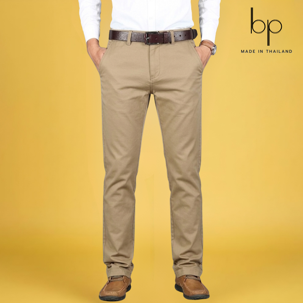 bp กางเกงสแล็ค สีโอวัลติน ทรงเข้ารูปผ้ายืด 28-52" ผ้า cotton อย่างดี ใส่สบายเป้าไม่แตกง่าย MADE IN THAILAND