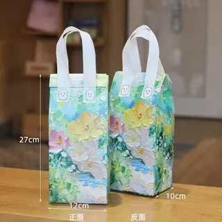 🌈10ใบ🌈ถุงเก็บความเย็น แบบ1แก้ว/2แก้ว ลายดอกไม้สวยงาม ฝากาวขยายข้างCool bagกระเป๋าเก็บอุณหภูมิ