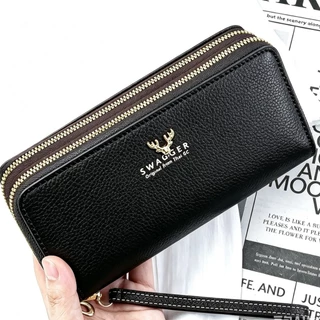 กระเป๋าสตางค์ กระเป๋าสตางค์ใบยาวซิปคู่ ใส่เหรียญได้ ใส่บัตรได้ ธนบัตรใส่ได้ไม่ต้องผับ โลโก้น้องกวาง(GC-056))
