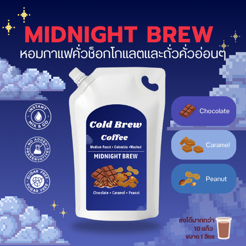 Mooday Cold Brew Concentrate กาแฟสกัดเย็นเข้มข้น Midnight Brew คั่วกลาง หอมละมุน สกัดใหม่ตามออเดอร์