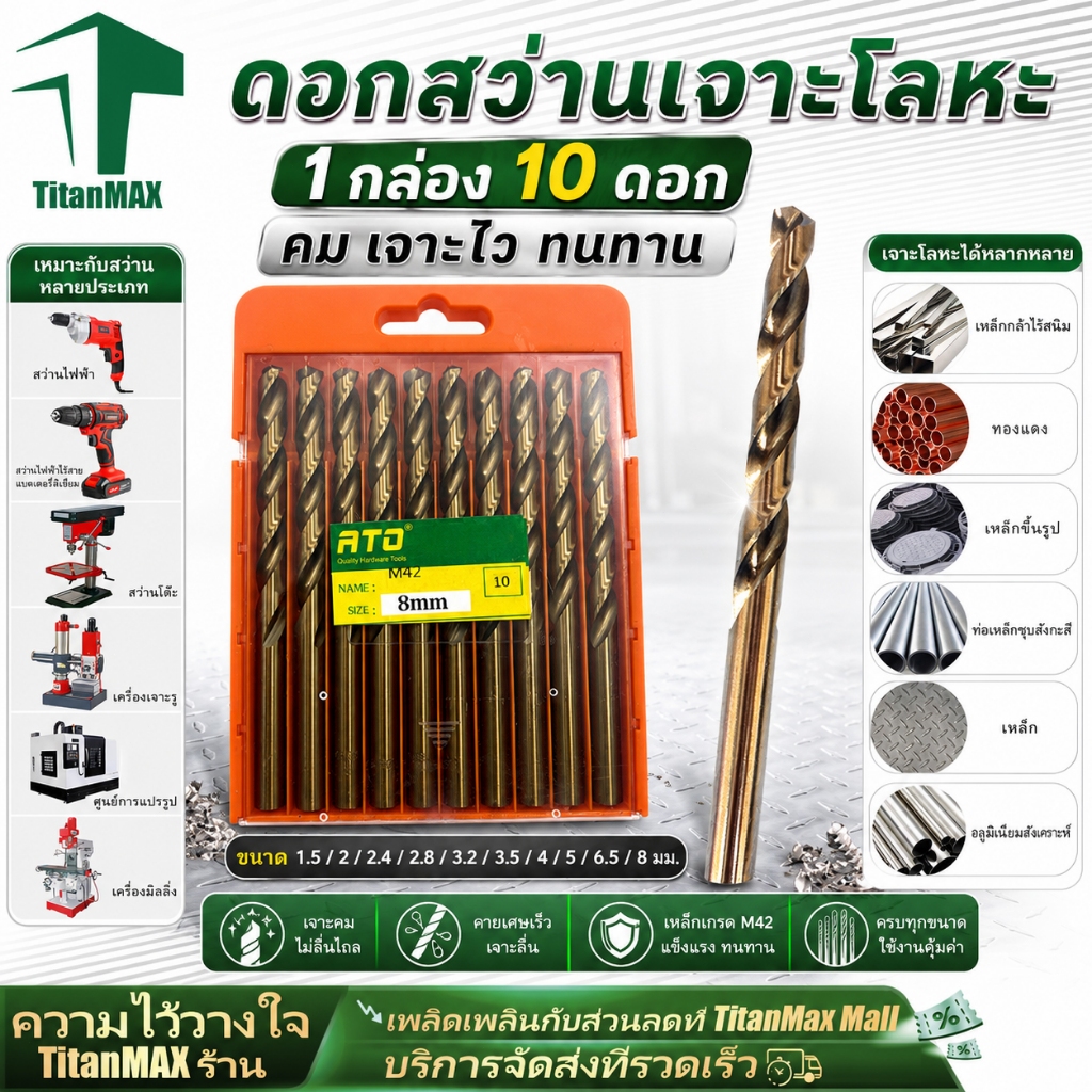 ดอกสว่านเจาะเหล็ก ดอกสว่านไฮสปีด 1.5-8mm โคบอลต์ 5% ดอกคม ทนทาน เจาะละเอียด เจาะสแตนเลส พลาสติก PVC อลูมิเนียม ทองแดง