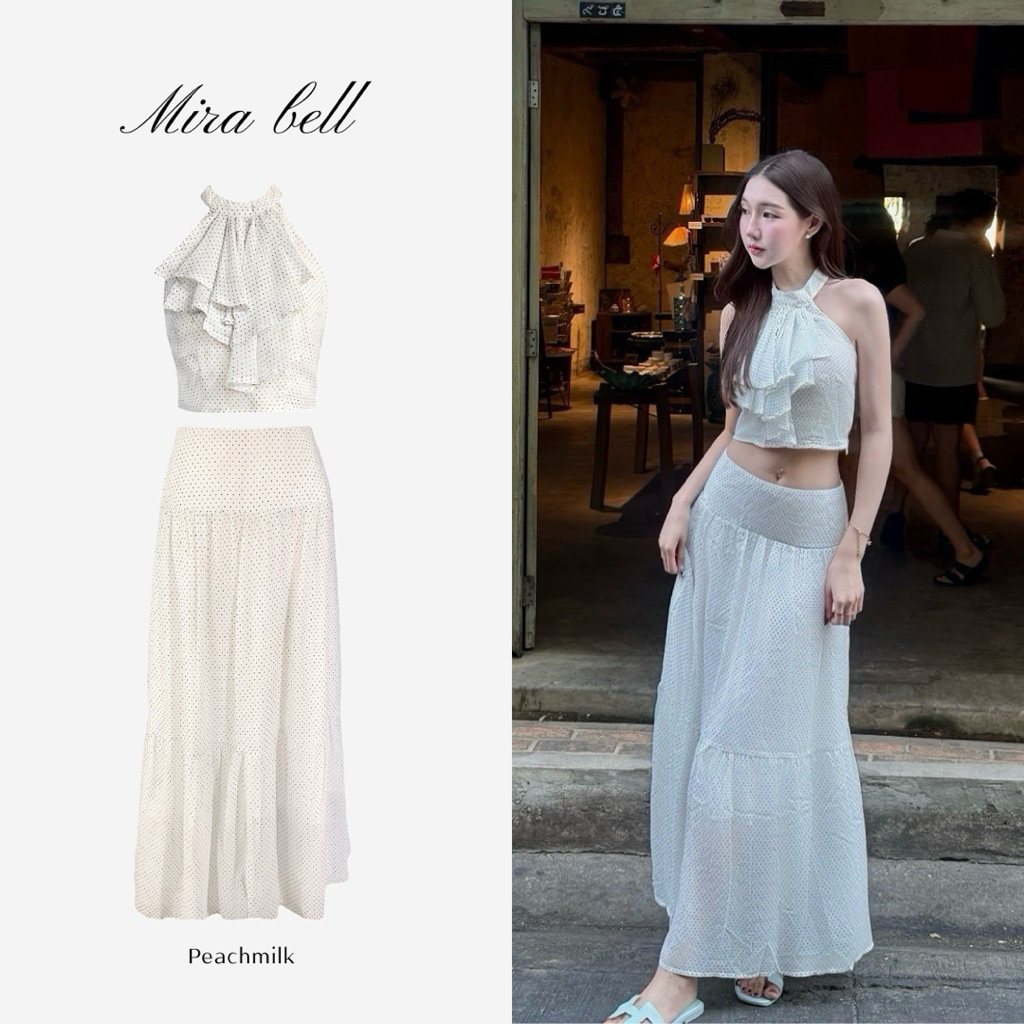 PEACHMILK - Mira Bell Polkadot เสื้อคล้องคอ กระโปรงผ้าชีฟอง มีซับใน ลุคลูกคุณหนู