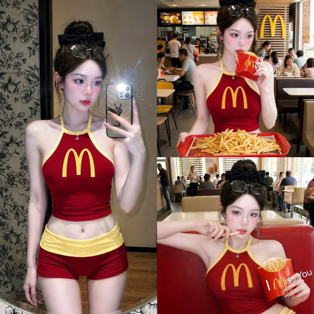 👗พร้อมส่ง👗 ชุดเซ็ท2ชิ้น เสื้อM🍟สุดแซ่บ ตามเทรนกันจ้า‼️ได้เสื้อ+กางเกง