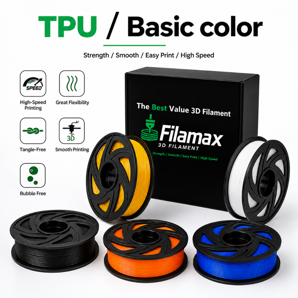 Filamax เส้นพลาสติก TPU+ ระดับพรีเมียม (1.75 มม. 1 กก.) ไร้กลิ่น ไหลลื่น ปริ้นง่ายกว่า สำหรับเครื่องพิมพ์ 3D