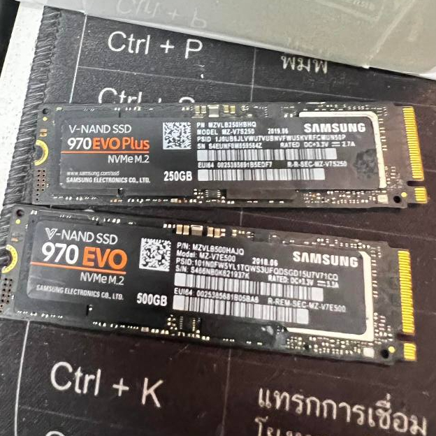500 GB SSD m.2 SAMSUNG 970/  970 EVO PLUS PCIe/NVMe M.2 2280  ไม่มีกล่อง ประกันร้าน ใช้งานปกติ