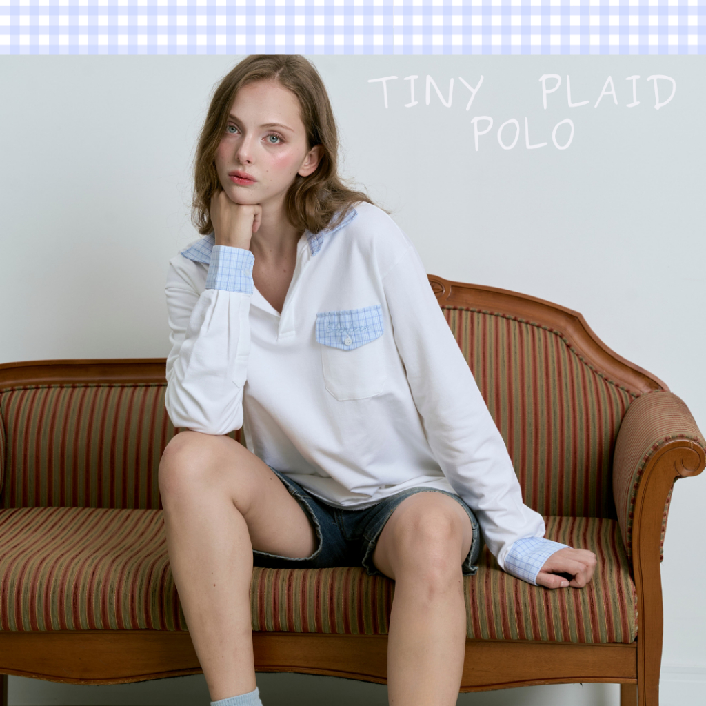 Sherleen Tiny Plaid Polo เสื้อโปโลแขนยาว แต่งลายตารางกิงแฮม สีดำ สก็อต ตาราง