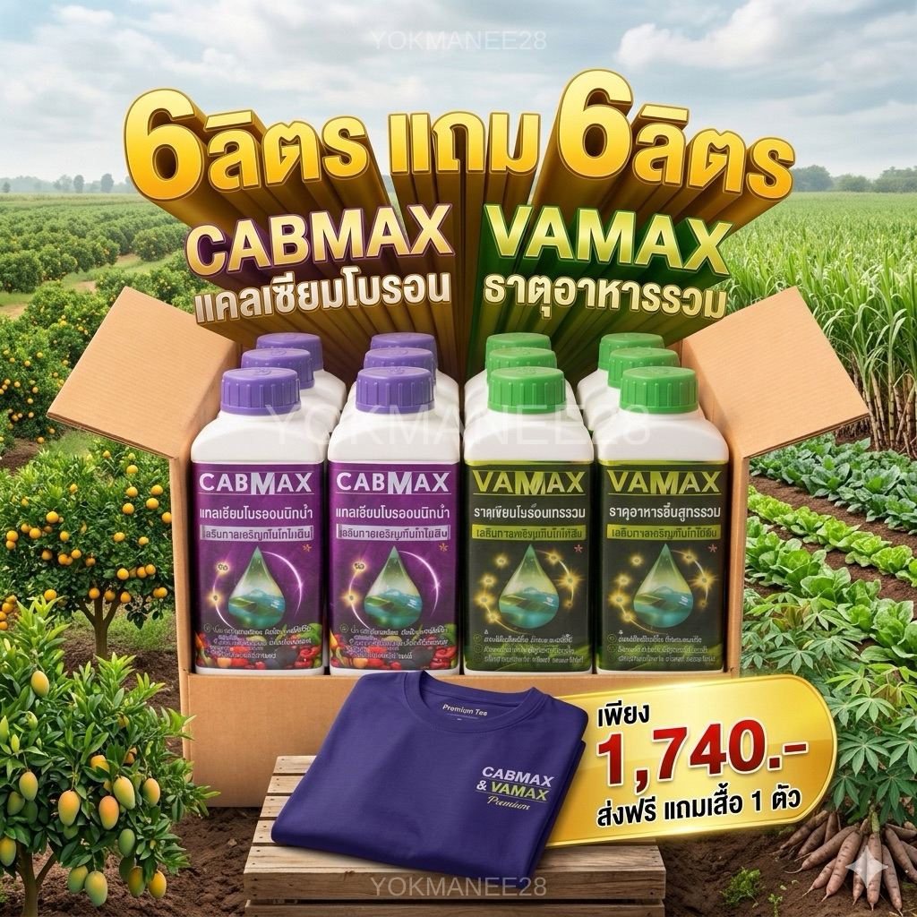 ปุ๋ยน้ำ cabmaxแคปแม็ก และ vamaxวาแม็ก 6ลิตร แถม 6ลิตร (ยกลัง) แถมเสื้อ 1 ตัว (C6+V6+เสื้อ)