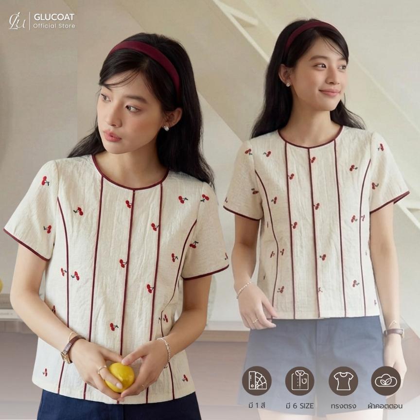Glucoat | [A363/A402/A401] เสื้อแขนสั้น คอกลม ตีเกล็ดหน้า ซิปหลังยาว