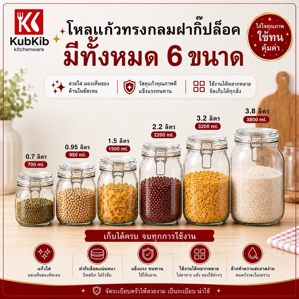 โหลแก้วกลมฝากิ๊บล็อค โหลดองยา โหลอเนกประสงค์ มีหลายขนาดค่ะ