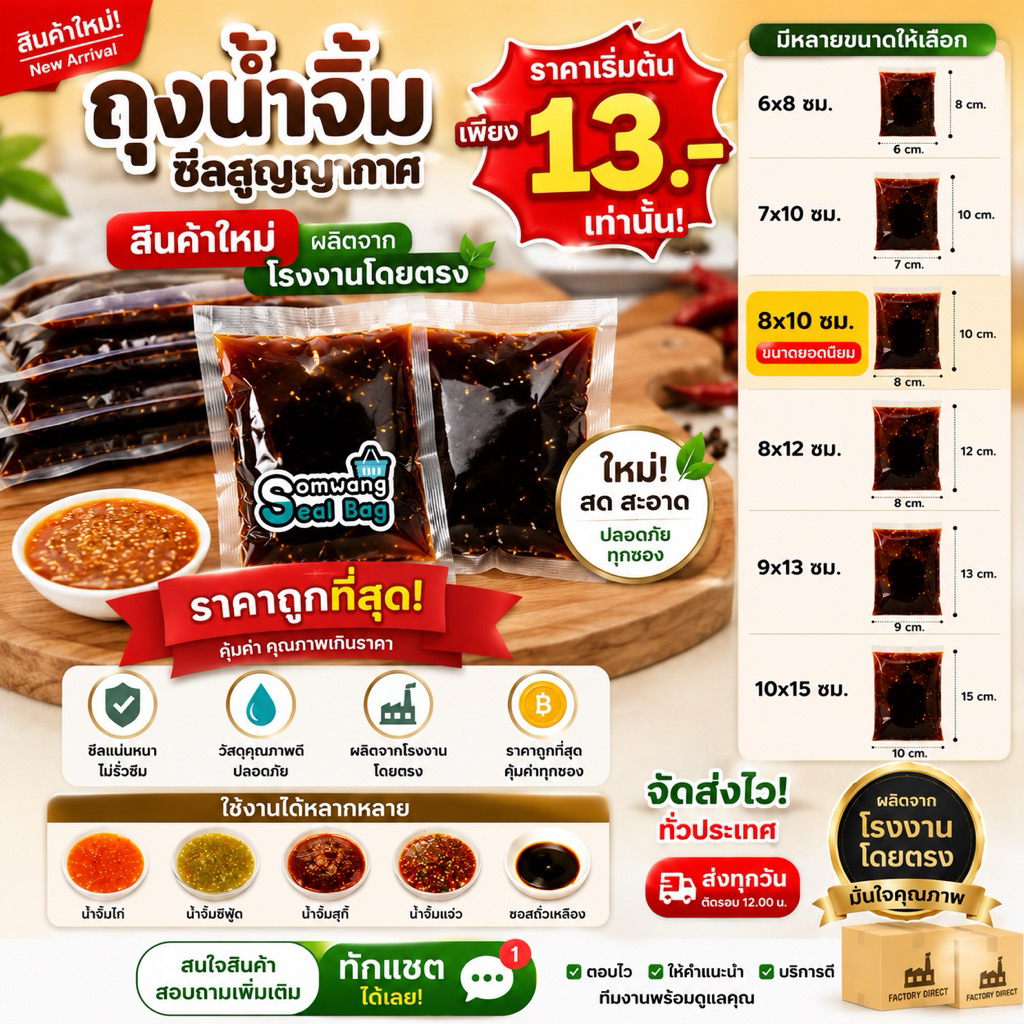 ส่งทุกวัน ✅ ถุงน้ำจิ้ม ✅ จำนวน 100 ใบ ถุงซีล ถุงซีลน้ำจิ้ม 10-100 กรัม
