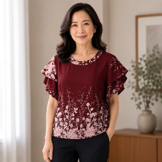 เสื้อแขนกลีบบัวลายเชิง บิ๊กไซส์ อก 48-50นิ้ว ผ้าไหมอิตาลีสวยๆ