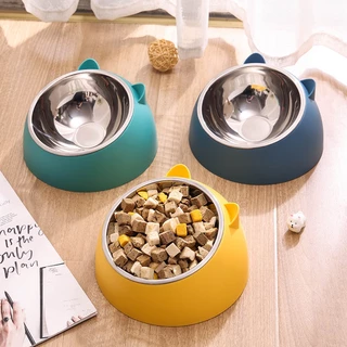PEKO PET&CAT [BW092] ชามใส่อาหารสัตว์เลี้ยง ชามหูแมวเอียง15องศา ชามสแตนเลสถอดได้