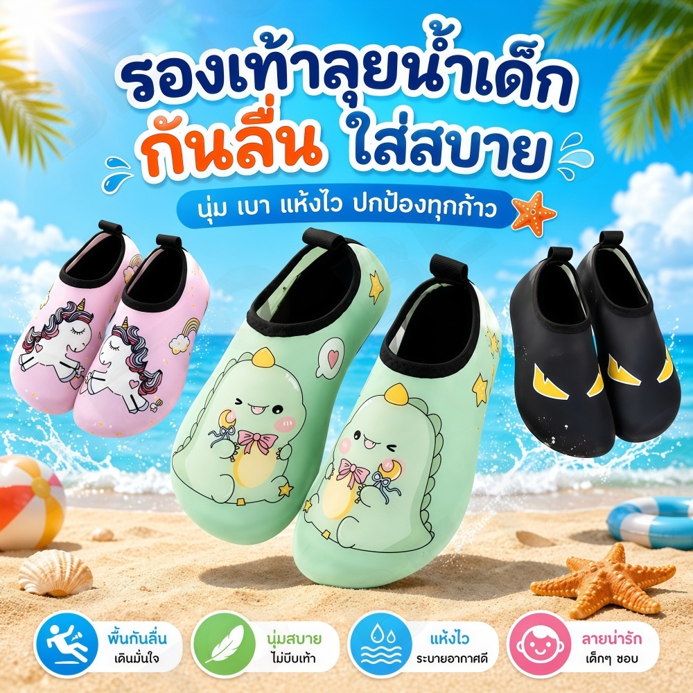 A54-[นุ่มเบาสบายเท้า] รองเท้าเดินชายหาดเด็กน้อย ผ้ายืดหยุ่นกระชับเท้า กันลื่นล้ม ใส่เดินทรายไม่ร้อนเท้า พร้อมส่ง