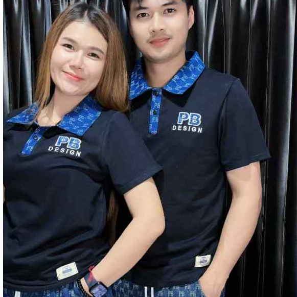 เสื้อคอปกผ้าทอยีนส์เสื้อผ้าคอตตอน เสื้อผ้าคอตตอนคอปกปักทอยีนส์ PB19 หญิงชายใส่ได้