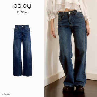 Paloy - PL6316 Forever Blue Jeans กางเกงยีนส์ทรงกระบอก ปักหัวใจแต่งอะไหล่โลหะขอบที่กระเป๋าหน้า (Known By Heart)