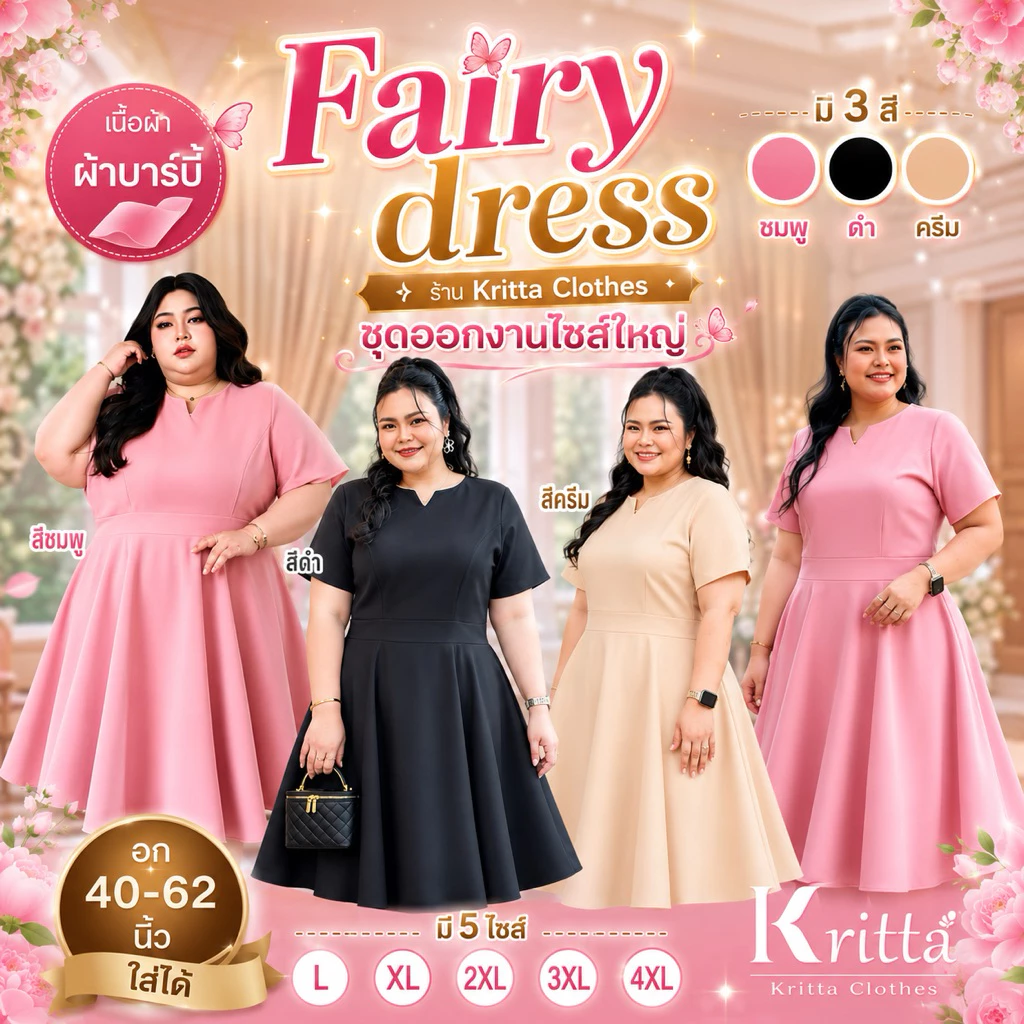 ชุดเดรส Fairy Dress ชุดออกงานไซส์ใหญ่ อก 44-62 นิ้ว