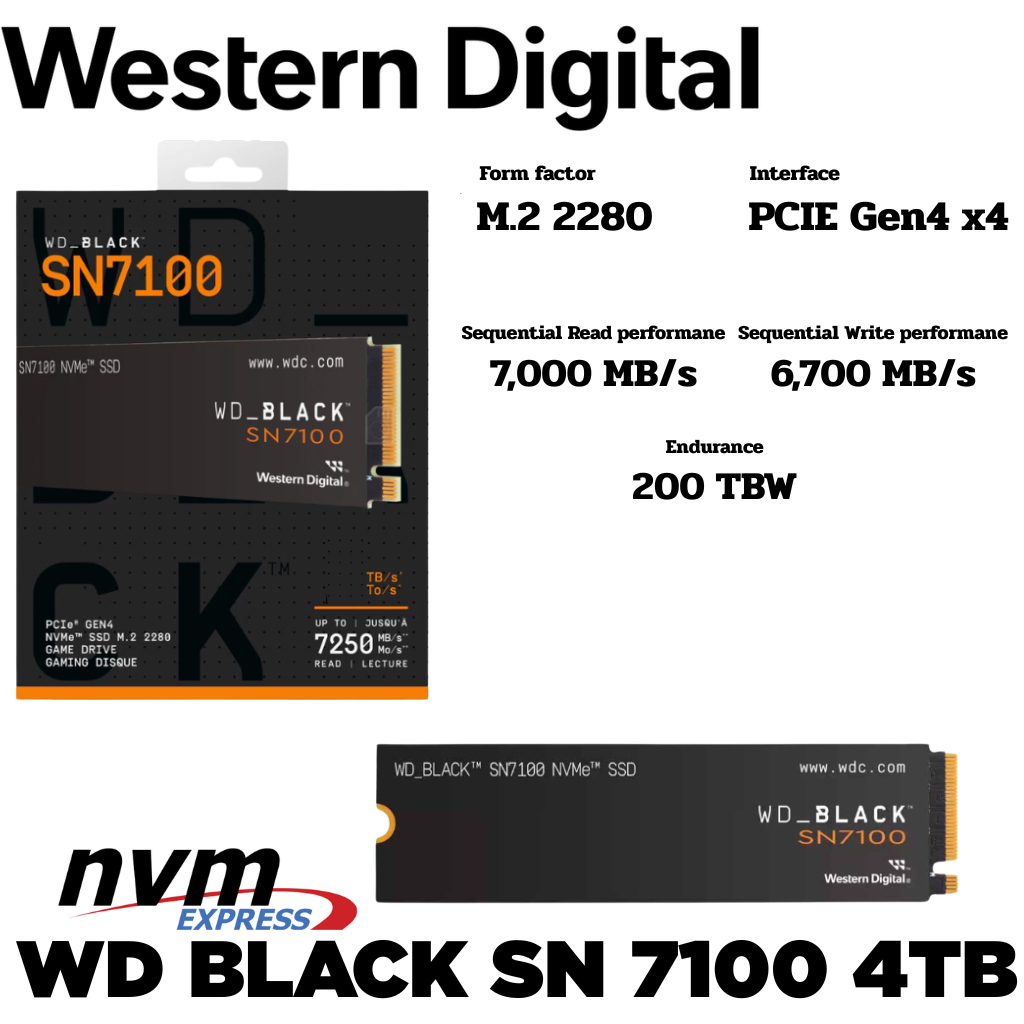 M.2 4 TB SSD (เอสเอสดี) WD BLACK SN7100 - PCIe 4x4 NVMe M.2 2280