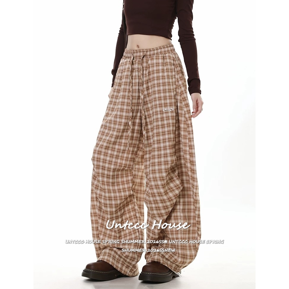 [Oversized Loose Plaid Wide Leg Pants] กางเกงขายาวโอเวอร์ไซส์ขากว้างลายสก๊อตสำหรับผู้หญิงใส่สบายและสูงขา