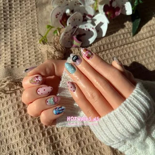 HOTNAILS.NS 🔥พร้อมส่ง ไม่ต้องรอพรีฯ🔥เล็บปลอมเจลแฮนด์เมด 100% แถมอุปกรณ์ติดเล็บฟรี | ลายแมวขนมหวาน