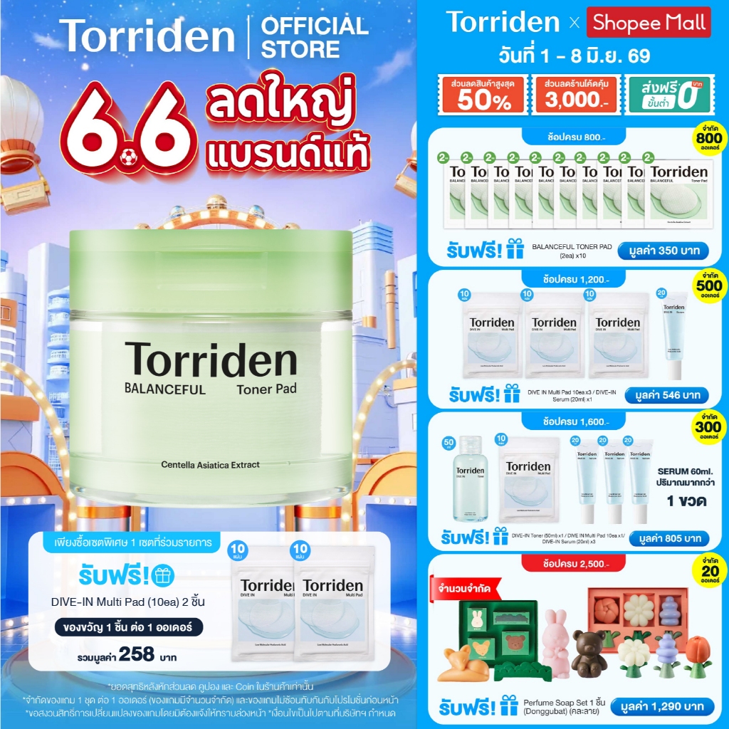 Torriden Balanceful Cica Toner Pad (60 แผ่น) - โทนเนอร์แพด สูตรอ่อนโยน ช่วยปลอบประโลมผิว