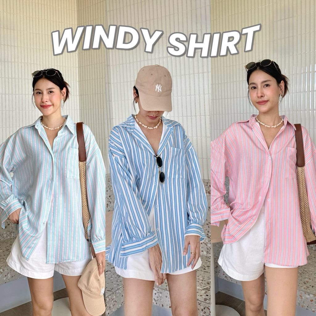 19JAN.STUDIO : WINDY SHIRT เสื้อเชิ้ตลายทางสลับสี ผ้ามีเทคเจอร์ (สีจริงรูปสุดท้าย)
