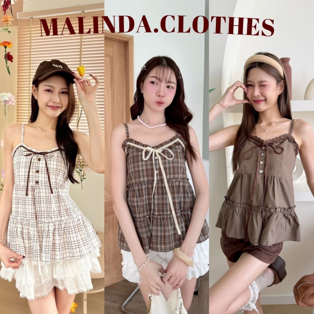 MALINDA​ เสื้อสายเดี่ยวขนมชั้น ผูกหลังเข้ารูปสวย อก 30-36 ​นิ้ว​ (ซับ​ในช่ว​งอก​)​ มีส่งด่วน 🐈‍⬛⸝⋆ พร้อมส่ง