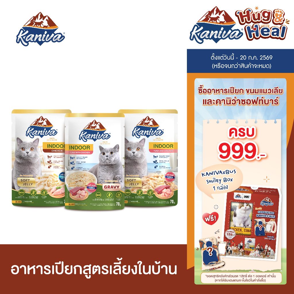 (12 ซอง) Kaniva Indoor Pouch อาหารแมวคานิว่า ชนิดเปียก ช่วยควบคุมน้ำหนัก ลดกลิ่นมูล ขนาด 70 กรัม