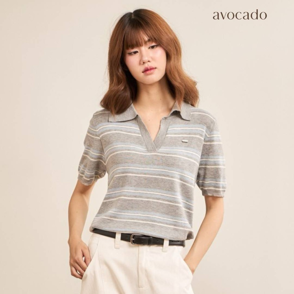 avocado - Polar polo tops เสื้อโปโลลายทางทรงพอดีตัว ผ้านุ่ม ใส่สบาย