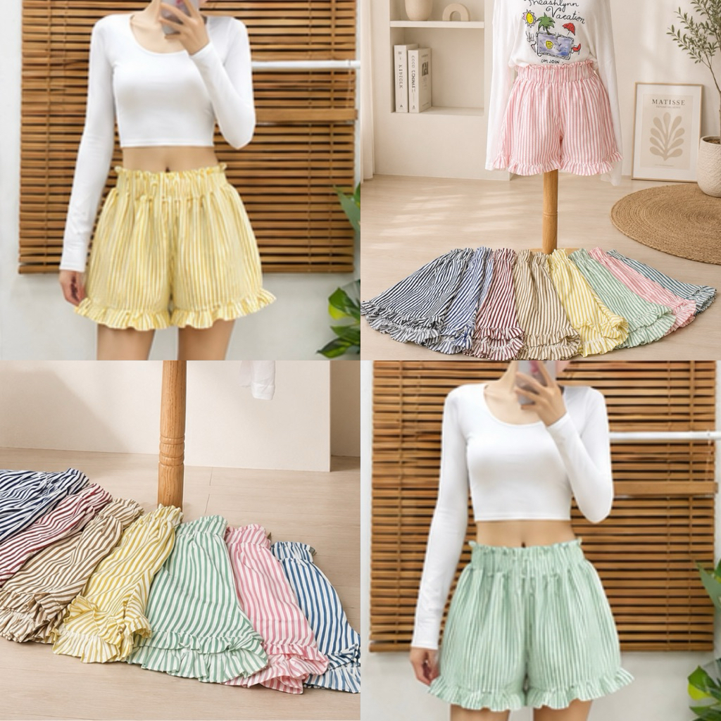 MKW007 กางเกงขาสั้นรุ่น Ruffle shorts ดีไซส์น่ารัก ใส่สบาย แมทง่าย เนื้อผ้าคอตตอนย่น