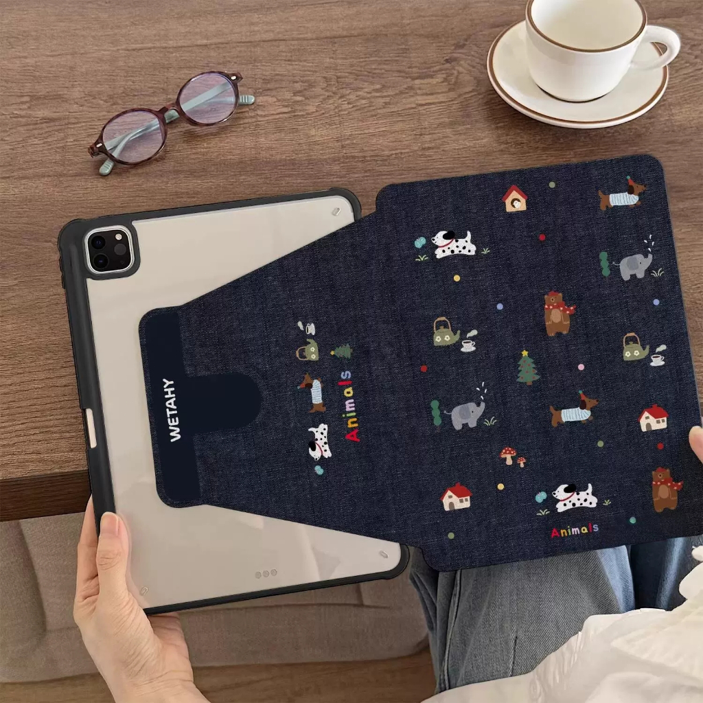 เคสiPadหมุน 360° Gen11 Air8 Air6 pro11 2024 ที่ใส่ปากกา สัตว์เล็กสียีนส์ case iPad Air7 Air5 Gen10