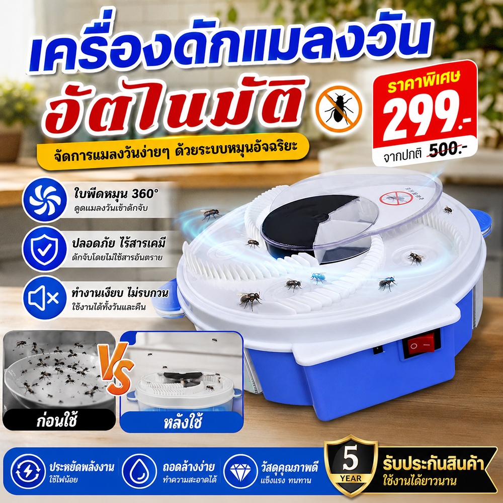 🦟 กับดักแมลงวันอัต 🦟เครื่องดักแมลงวัน 🔥 Automatic Fly Trap  ดักแมลง จับแมลงวัน ที่ดักยุง ฆ่ายุง กำจัดแมลงวันทางกายภาพ
