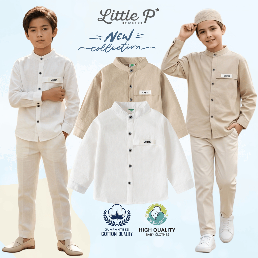 🌟🇹🇭 ส่งด่วน🌟ใหม่ เสื้อเชิ้ตคอจีนเด็กโตผู้ชาย เสื้อเชิ้ตแขนยาวเด็กผู้ชาย อายุ​ 7-10