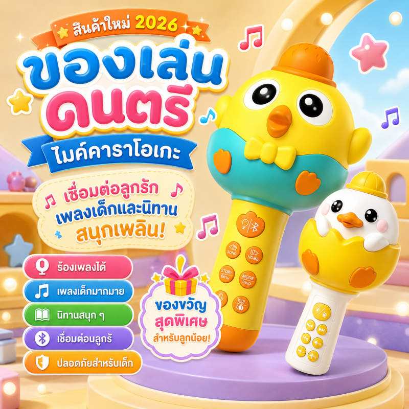 ไมโครโฟนเด็ก บลูทูธไร้สาย เปลี่ยนเสียงได้ มีลำโพงในตัว เสียงคมชัด แบตอึด เสริมพัฒนาการเด็ก