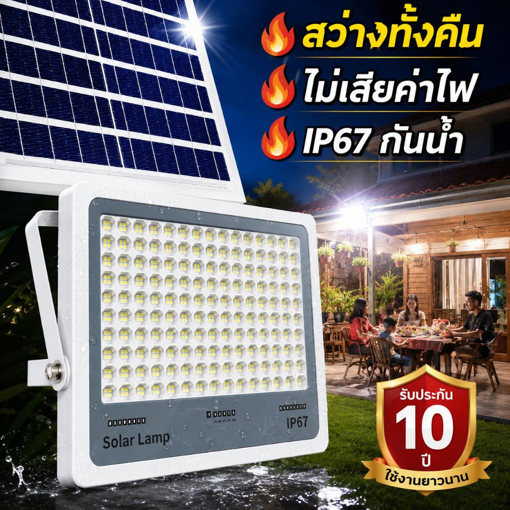 🔥รับประกัน 10 ปี🔥 แสงสว่างจนถึงเช้า สว่างสุดๆทั้งคืน ไฟโซล่าเซลล์ ไฟโซล่าเซล กันน้ำ กันฟ้าผ่า 120,0000W โซลาร์เซลล์