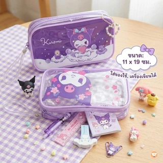 กระเป๋าดินสอ Sanrio ลิขสิทธิ์แท้ รุ่น 006 ทรงเหลี่ยม ลาย Kitty Kuromi Hangyodon Melody 11x19 ซม