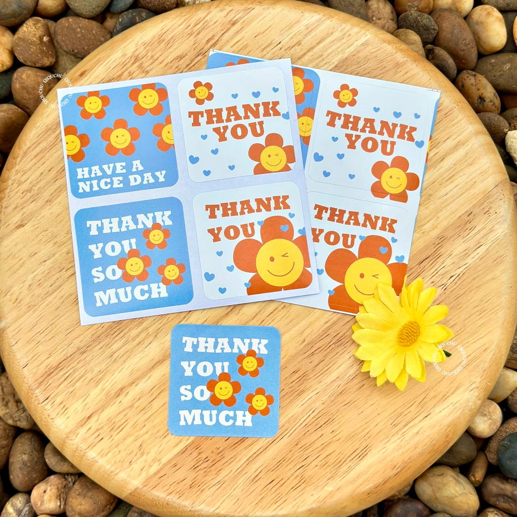 [พร้อมส่ง🇹🇭] สติ๊กเกอร์ขอบคุณ (เซท 100 ดวง) Thank you ชุด Flower Smile in The Sky