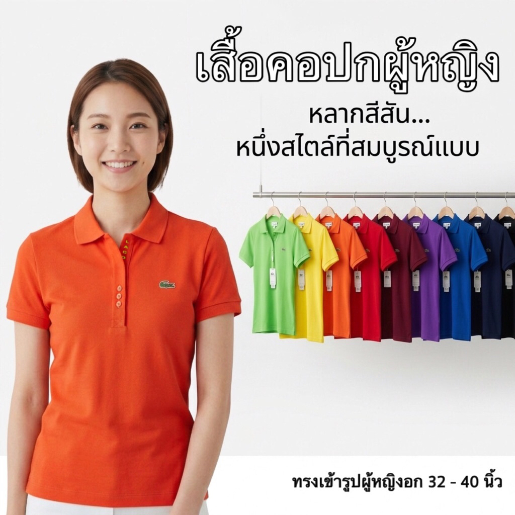 เสื้อคอปกผู้หญิง งานจระเข้ (ปัก L) เนื้อผ้า T/C Polyester ผสม cotton พรีเมี่ยม พร้อมส่ง