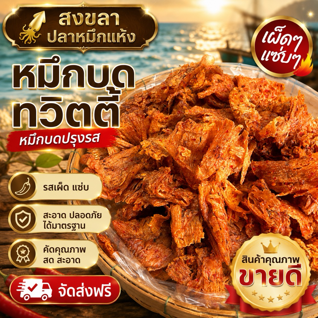 ปลาหมึกย่างบดสามรส ปลาหมึกทวิตตี้ เผ็ดเเซ่บ อร่อย พร้อมทาน