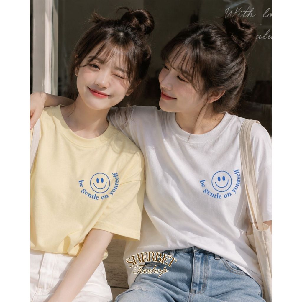พร้อมส่ง💌 / เสื้อยืดลายหน้ายิ้ม be gentle 😊| SHERBETTEESHOP