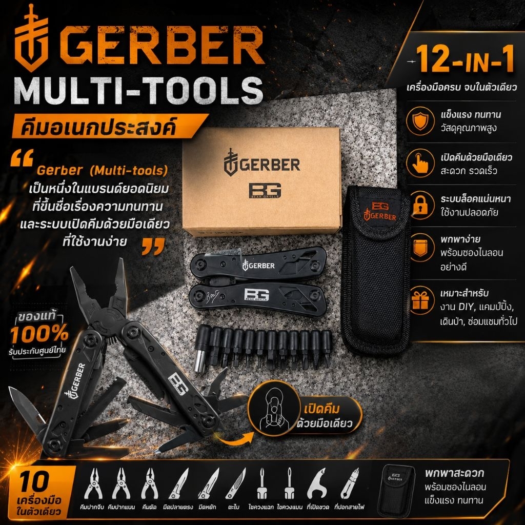 คีมอเนกประสงค์ Gerber (Multi-tools) เป็นหนึ่งในแบรนด์ยอดนิยมที่ขึ้นชื่อเรื่องความทนทาน และระบบเปิดคีมด้วยมือเดียว