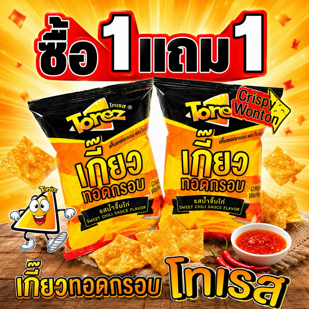 Torez โทเรส เกี๊ยวทอดกรอบ รสน้ำจิ้มไก่/รสดั้งเดิม 40g  3ห่อ/6ห่อ/10แถม2 ขนม เกี๊ยวทอด ทอดกรอบ อบกรอบ ขายดีที่สุด HALAL