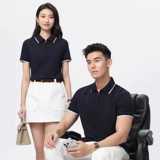 เสื้อโปโลผู้ชายผ้าฝ้ายแท้ ปกขอบสองเส้น มีซิปครึ่งหน้า แขนสั้น ใส่ทำงาน/ประจำวัน 4เฉดสีไซส์M-2XL