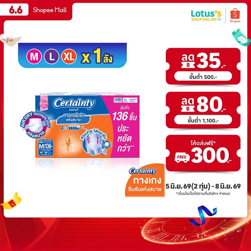 เซอร์เทนตี้ กางเกงอนามัย เดย์แพนส์ ราคาประหยัด ลัง Super Save CERTAINTY DAY PANTS SUPERSAVE