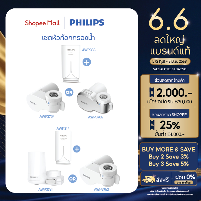 Philips Water AWP3704 AWP3705 AWP3751 AWP3752 เซตหัวก๊อกกรองน้ำ พร้อมไส้กรองแท้ กรองละเอียด น้ำสะอาด