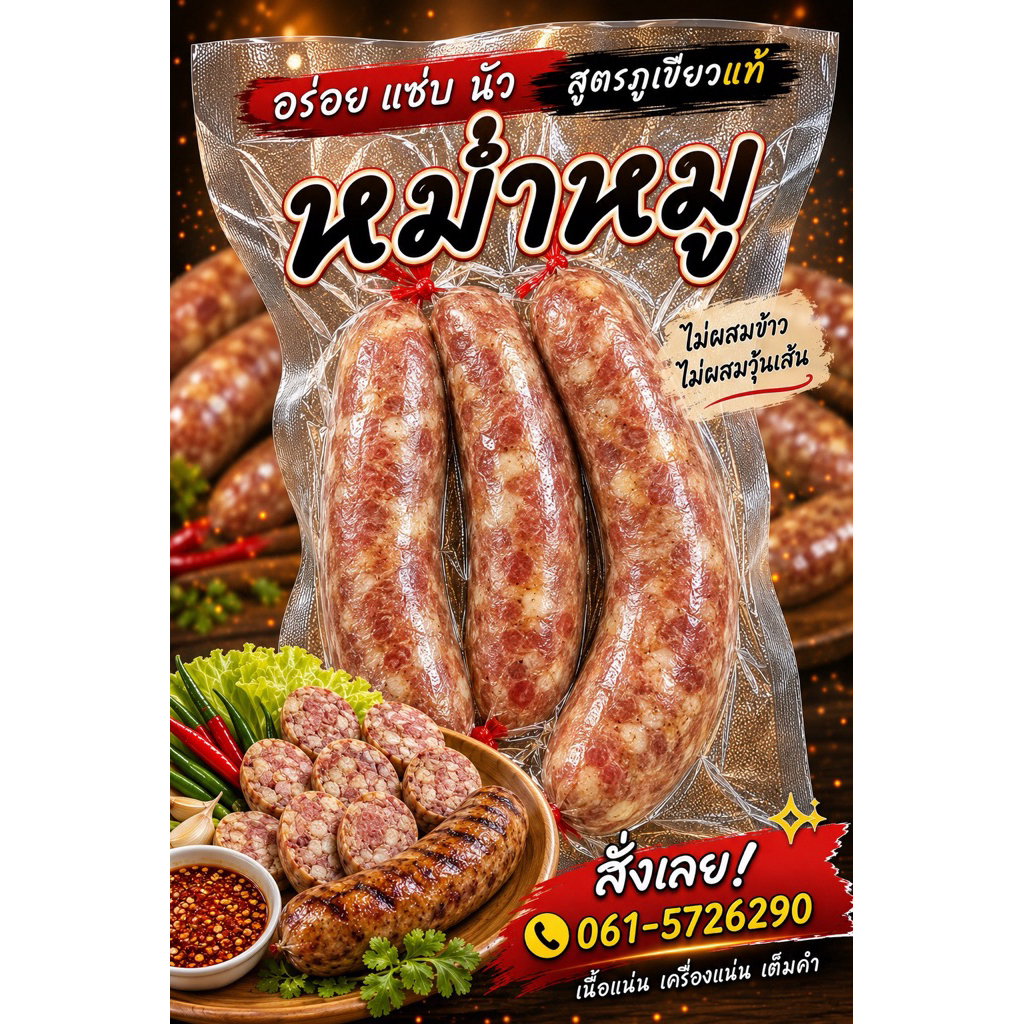 หม่ำหมูอีสานแท้ๆ หมูเน้นๆเต็มคำ ไขมันน้อย(สูตรภูเขียวชัยภูมิ)ไม่มีวุ้นเส้นและข้าวผสม