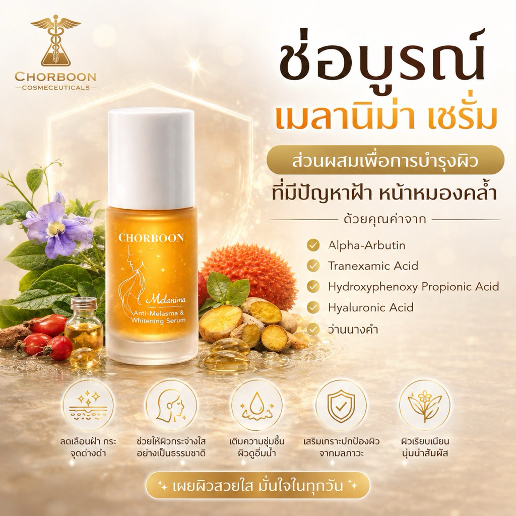 Chorboon Melanima anti-melasma & Whitening Serum ช่อบูรณ์เมลานิม่า แอนติ-เมลาสม่า แอนด์ไวท์เทนนิ่ง