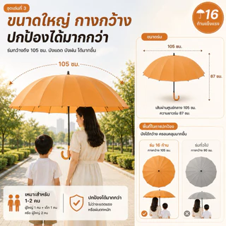ร่ม 16 ก้าน โครงเหล็กกันสนิม ร่มใหญ่ 105 ซม. กันฝน กันลม แข็งแรง ทนทาน