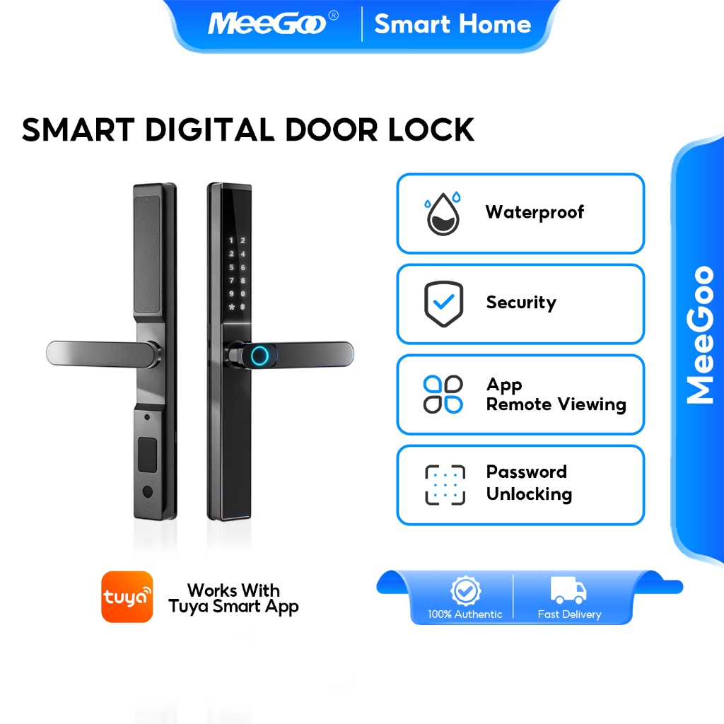 MeeGoo Digital door lock กันน้ํากันฝุ่น  ลายนิ้วมือประตูบานเลื่อนสมาร์ทล็อค  ภายนอก บานเลื่อน บานสวิง สั่งงานผ่านแอปTuya